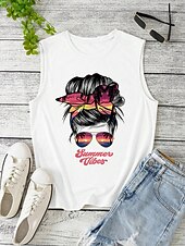 ieftine Bluze &amp; Camisole Damă-Top de femei cu bretele fără mâneci casual guler rotund stilat print grafic alb vară