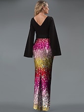 preiswerte GRÜN-Meerjungfrau/Trompete Abendkleid elegantes Kleid Ombre formelle Partykleidung bodenlang Langarm V-Ausschnitt Gürtel/Schärpe mit Pailletten und Schlitz 2025