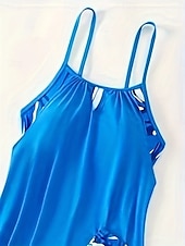 preiswerte Tankinis-Damen Badeanzug Tankini 2 Stück Junge Bein Bademode Rückenfrei Hohe Taillenlinie Urlaub Strandbekleidung Farbblock Rundhalsausschnitt Ärmellos Badeanzüge