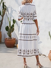 ieftine Rochii casual florale-Pentru femei Rochie Lunga Rochie Maxi Rochie casual Rochie de vară Rochie Boho Modă În aer liber Concediu Dată Fit regulat Vopsire Lungime Manșon 3/4 Guler Cămașă Negru Alb Trifoi Vară Primăvară
