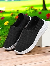 お買い得  レディーススニーカー-女性用スリッポンスニーカー - 通気性のある織りデザインと快適なソールで、春夏のカジュアルなお出かけに最適です。