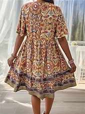 abordables Robes de vacances-Femme robe longue Robe casual Robe Trapèze Elégant mode Décontractées Vacances du quotidien Ample Graphic Manche Courte Col V Noir Jaune Bleu Vert Eté Printemps