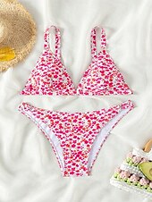 olcso Bikiniszettek-Női Fürdőruha Bikini 2 darab Merész Fürdőruha Nyitott hátú Vékony Szabadság Strandruházat Virágos V-alakú Ujjatlan Fürdőruhák