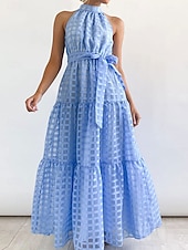 levne Jednoduché šaty-Dámské maxi šaty zavinovací šaty A v linii halter šaty fit and flare šaty jednobarevné dovolená dovolená neformální každodenní pravidelný střih grafické bezrukávové halter výstřih černá růžová