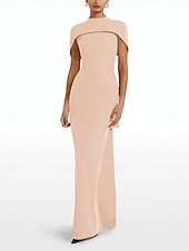 preiswerte ROT-rotes Etui-Abendkleid, elegantes Kleid, formelle Schleppe, ärmellos, Rundhalsausschnitt, Stretch-Crêpe mit Schleife(n), 2025