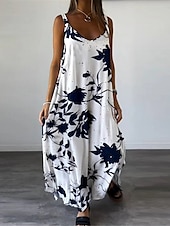 tanie Wakacyjne sukienki-Damskie Sukienka maxi Codzienne sukienki Sukienka na ramiączkach Elegancki Codzienny Urlop Codzienny Regularny Kwiaty Bez rękawów Pasek Czarny Biały Żółty Lato
