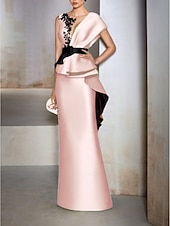 abordables JAUNE-Robe de soirée fourreau élégante robe formelle invitée à un mariage longueur sol manches courtes décolleté en V en satin avec volants broderies et appliqués 2025