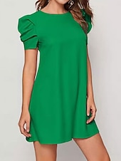 levne Jednoduché šaty-Ženské mini šaty tričkové šaty tee šaty shift šaty A-line šaty jednobarevné puff sleeve šaty neformální dovolená každodenní regular fit grafické krátký rukáv kulatý výstřih černá červená tmavě zelená