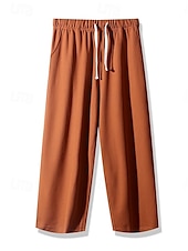 baratos perna larga e cintura alta-Mulheres chinês Moda Básico Capris Cintura Média Tecido Bolsos Com Cordão Conforto Exterior Sem Elasticidade Férias Rua Diário Castanho Avermelhado Marron Escuro Azul Marinho Escuro cáqui Verão