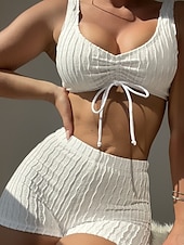 abordables Ensemble de bikinis-Femme Maillots de Bain Bikinis 2 pièces Shorts Maillot de bain Dos Nu Mince Vacances Tenues de plage Couleur unie Col V Sans Manches Maillots de bain