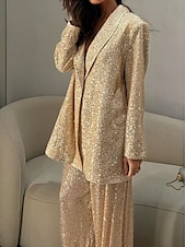 billige Mammas buksedresser-smoking todelt buksedress blazer aftenkjole elegant kjole formell bryllup gulvlengde langermet skjortekrage paljett med sløyfe(r) splitt 2025