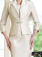 levne S bundou-Dvoudílné Sheath Matka Nevěsty Šaty Církev Elegantní Plus Size Šperkový Výstřih Délka po Kolena Satén Bez Rukávů s Krystaly Ruching Šaty na Dostihy volný vlastní rozměr