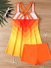 economico Tankini-Costume da bagno a tankini da donna a 2 pezzi pantaloni color block controllo della pancia vita alta slim senza schienale abbigliamento da spiaggia per vacanze ombré geometrico scollatura a V senza