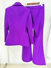 baratos Terninhos de calça da mamãe-Conjuntos de Calça em Dois Peças Mãe da Noiva Elegante Minimalista Gola de Camisa Comprimento Total Tecido Stretch Manga Longa com Ruffles Cor Sólida 2025