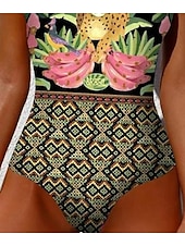billiga One-piece-baddräkter-Damernas baddräkter En-delad Monokini baddräkt Rygglös Stomach Control Hög midja Slank Semester Strandkläder Grafisk Djur Rund hals ärmlösa baddräkter