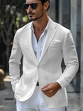 abordables Blazer en lin-Veste blazer en lin pour hommes mariage mode décontractée été unie sans doublure blanche ajustée à deux boutons