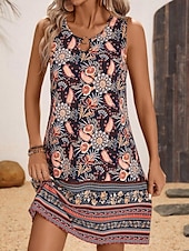 tanie Sukienki boho-Damskie Sukienka mini Codzienne sukienki Sukienka na szerokich ramiączkach Urlop Codzienny Urlop Codzienny Regularny Kwiaty Bez rękawów Półgolf Rumiany róż Lato