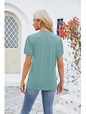 billige Kvinne Enkle Topper-Dame Boho T-skjorte Grafisk عادي Bohem søt stil Stilfull Kortermet Puffermer V-hals Vanlige topper Daglig Ut på byen Helg Trykt mønster Grå og Hvit Svart+Hvit+Grå Svart Lysegrønn Vin Sommer