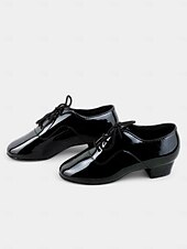 abordables Chaussures de danse enfants-chaussures de danse en cuir verni pour enfants pour garçons et filles avec fermeture à lacets - chaussures confortables pour danses de salon, latines et sociales