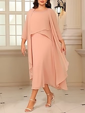 levne Délka čaje-Dvoudílné A-Linie Šaty pro matku nevěsty Elegantní vintage Drahokamový výstřih Délka čaje Chiffon 3/4 délky Rukáv s korálky