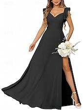 cheap Bridesmaid Dresses-A-Line Bridesmaid Dress Straps Short Sleeve Elegant Floor Length Chiffon with Ruffles / Split Front / Ruching