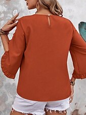 levne Dámské topy a košilky-Dámská tílko jednobarevné stylové volné 3/4 rukáv pravidelné topy denní volánkový černá červená oranžová zelená meruňková léto jaro