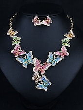 abordables Conjuntos de joyas-Juego de joyería traje de una pieza circonio cúbico cromo 1 collar aretes elegante mujer vintage moda estilo vintage clásico juego de joyería mariposa para fiesta de boda