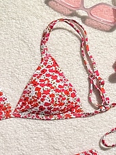 voordelige Bikinisets-Dames Zwemkleding Bikini 2 stuks String Zwempak Blote rug Slank Vakantie Strand Kleding Bloemig V-hals Mouwloos Badpakken