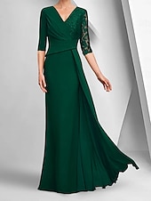 preiswerte Bodenlänge-A-Linien-Kleid, elegantes Kleid für die Brautmutter, U-Boot-Ausschnitt, knöchellang, Stretch-Stoff, halbe Ärmel, mit Spitzenlage, einfarbig, 2025