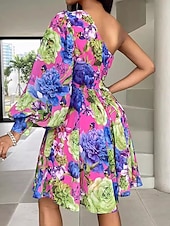 tanie Sukienki na przyjęcia-Damskie Długa sukienka sukienka maxi Codzienne sukienki Sukienka A line Elegancki Codzienny Urlop Codzienny Regularny Graficzny Rękaw 3/4 Asymetryczna Czarny Rumiany róż Lato