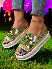 levne Pohodlné sandály-dámské zlaté flitrové tenisky na platformě mules – třpytivé slip-on boty s vyšívanými detaily pro festivaly, párty a street fashion