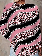 ieftine tricou Art &amp; Design-Pentru femei Tricou Leopard Dungi Casual Manșon Lung Stil Nautic Topuri obișnuite Zilnic Imprimeu Roz Îmbujorat Primăvară Toamnă