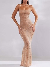 ieftine Rochie simplă-Rochie Maxi Femei Rochie Uni Rochie Bandaj Rochie Bodycon Rochie Off The Shoulder Rochie Formală Ajustare Formală Normală Grafic Fără Mâneci Bretele Maro Închis Negru Khaki Vară