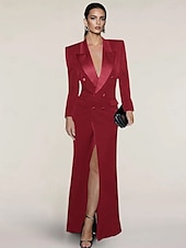 cheap Floor Length-Blazer Dress Mermaid / Trumpet Evening Gown Elegant Dress Pinstripe Tuxedo Dress Zipper Up Wedding Guest Formal Floor Length Long Sleeve Peak lapel collar Satin with Pocket 2025