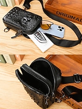 billige Herrevesker-svart krokodillepreget crossbody-veske i skinn for menn – kompakt slengveske med justerbar stropp for daglig bruk