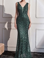 levne Večerní šaty-mořská panna / trubka večerní šaty geometrický vzor elegantní šaty formální svatební host délka na podlahu bez rukávů do výstřihu polyester s flitry 2025