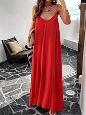 preiswerte Einfaches Kleid-Damen Maxi Kleid Strandkleid Slip Kleid Urlaub Strandurlaub Unifarben Lässig Täglich Lockere Passform Grafik Ärmellos Träger Schwarz Rot Himmelblau Grün Sommer