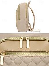 お買い得  ファッションバックパック-ダブルジッパー、ゴールドトリム、調節可能なストラップ付きのベージュキルティングレディースバックパック - スタイリッシュで実用的なレディースバックパック、仕事、学校、またはカジュアルな外出に最適 ブラック ピンク ブラウン