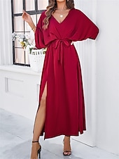 ieftine Rochie simplă-Rochie de absolvire pentru femei rochie maxi rochie de lucru rochie de petrecere casual formal manșon batwing vacanță formală petrecere regular fit grafic manșon scurt gât în V negru șampanie vin