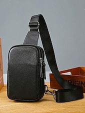 billige Herrevesker-svart krokodillepreget crossbody-veske i skinn for menn – kompakt slengveske med justerbar stropp for daglig bruk