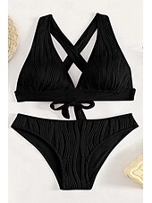 billiga Bikiniset-Dam Badkläder Bikini 2 st Kaxig Baddräkt Öppen rygg Smal Semester Standkläder Ensfärgat V-hals Ärmlös Baddräkter