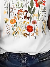 cheap Floral tee-Women's T Shirt Print Floral Basic Short Sleeve Round Neck Regular Tops Daily Weekend Black White Gray Summer