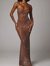 ieftine Rochie simplă-Rochie Maxi Femei Rochie Uni Rochie Bandaj Rochie Bodycon Rochie Off The Shoulder Rochie Formală Ajustare Formală Normală Grafic Fără Mâneci Bretele Maro Închis Negru Khaki Vară