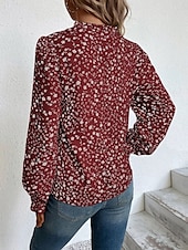 billige Kvinne Grafiske Topper-Dame Skjorte Bluse Blomstret Stilfull Fritid Langermet V-hals Vanlige topper Daglig Trykt mønster Vin Grønn Beige Sommer Vår