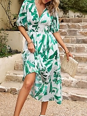 tanie Sukienka Sztuka i Design-Sukienka midi dla kobiet gorsetowa sukienka sukienka w kształcie litery A wakacyjna casual codzienna wakacyjna regularna z grafiką krótki rękaw dekolt w serek czarna jasna zieleń czerwona niebieska