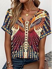 tanie T-shirt boho-Św. Patryk Damskie Podkoszulek Ombre Kwiaty Graficzny Codzienny Krótki rękaw W serek Zwykłe topy Codzienny Weekend Ubrania wakacyjne Nadruk Czerwonobrązowy Lato