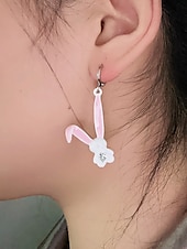 baratos Brinco Feminino-brincos de coelho 3d de páscoa femininos - design fofo de coelho com orelhas rosa e detalhes em diamante, argola de prata esterlina, joias divertidas e lúdicas para páscoa, uso casual e eventos de primavera