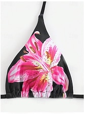 billiga Bikiniset-Dam Badkläder Bikini 2 st Kaxig Baddräkt Öppen rygg Smal Semester Standkläder Blommig Halterneck Ärmlös Baddräkter