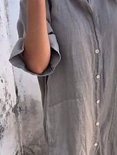 preiswerte bedruckte Kleider aus Baumwolle und Leinen-Damen Langes Kleid Maxikleid Baumwoll-Leinen-Kleider Hemdblusenkleid Freizeitkleid Basic Lässig Urlaub Lässig Täglich Lässiger Schnitt Einfach Halbarm Hemdkragen Blau Grün Khaki Grau Sommer Frühling