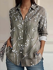 preiswerte Blumenoberteile-Damenhemd Floral Elegant Vintage Alltag Langarmhemd Kragen Regelmäßige Tops Arbeit Tägliches Leinenähnliches Druck Salbeigrün Sommer Frühling